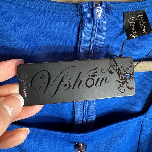 NWT Vfshow Women's Solid Blue 3/4 Sleeve Mermaid Bodycon Dress Size Small - Picture 8 of 15